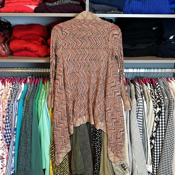 I.N.C. pink/tan/maroon chevron print long sleeve open front cardigan size S - Picture 4 of 4